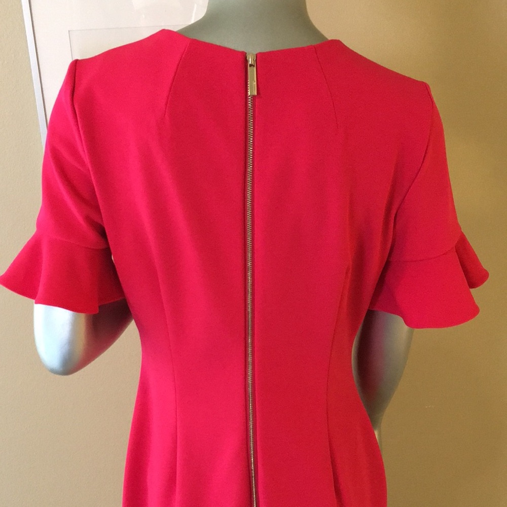 CALVIN KLEIN | Ruffle Short Sleeve Sheath Dress Hot Coral Pink đź©· - Picture 11 of 16